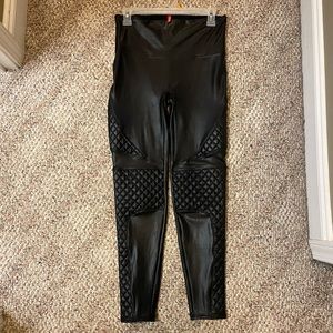 Spanx Black leather quilted Moto leggings size L